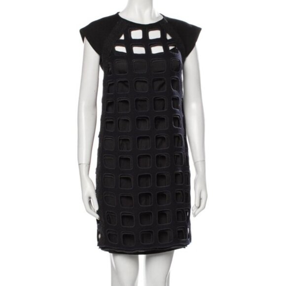 Miu Miu Runway Rare Cut Out Shift Dress Eyelet Embroidered Wool Blend Minimalist - Picture 6 of 16